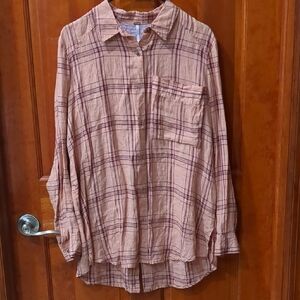 Free People Pink Oversized Long Sleeve Collar Shirt